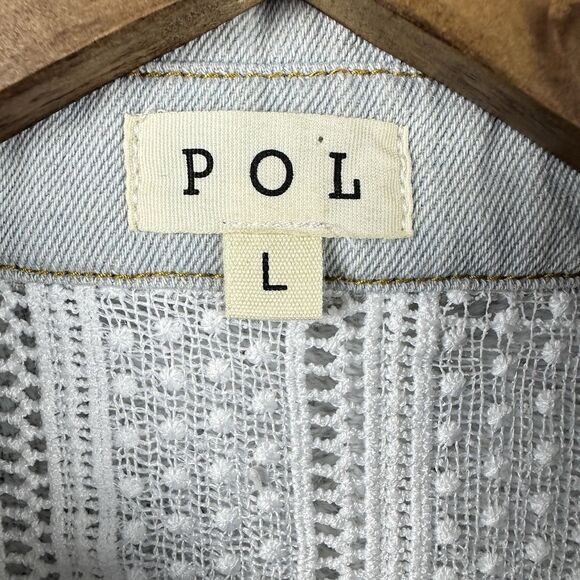 POL Patchwork Lace Denim Distressed Boho Jacket Chic Cottagecore Oversized Large - Picture 3 of 9